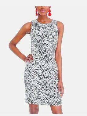 J.CREW Abstract Pebble Dot Shift Dress Size 2 Navy White Cotton Textured Career